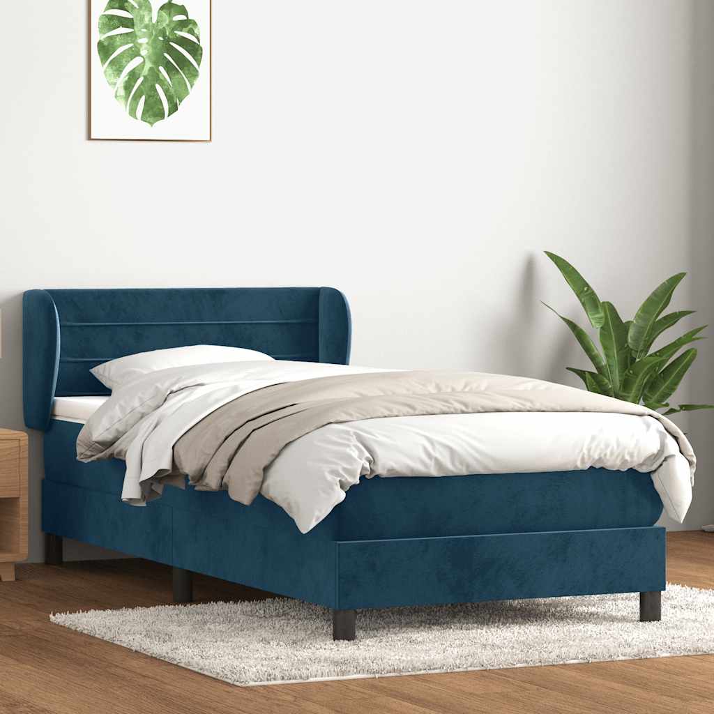 Boxspring met matras fluweel donkerblauw 80x210 cm – afbeelding 1