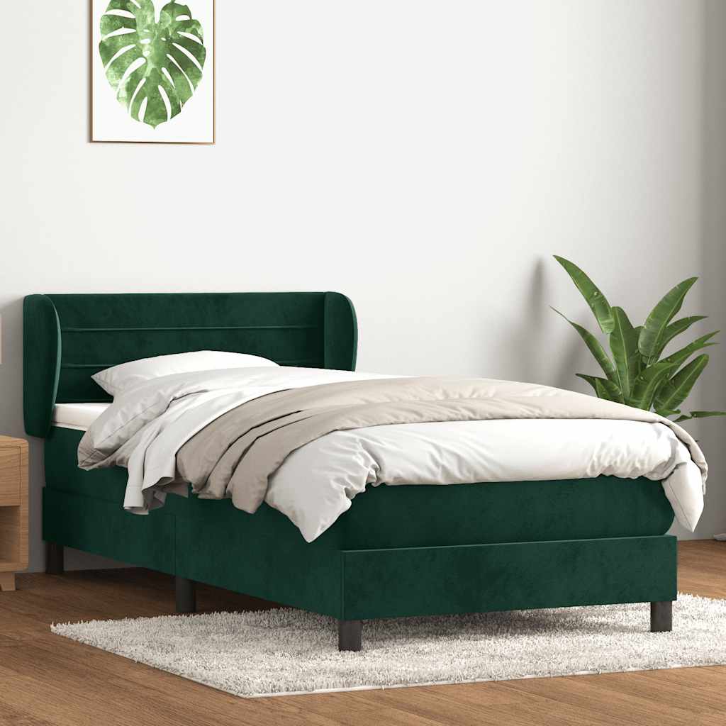 Boxspring met matras fluweel donkergroen 90x210 cm – afbeelding 1