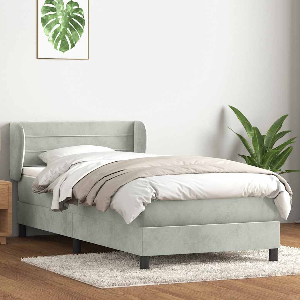 Boxspring met matras fluweel lichtgrijs 100x210 cm – afbeelding 1