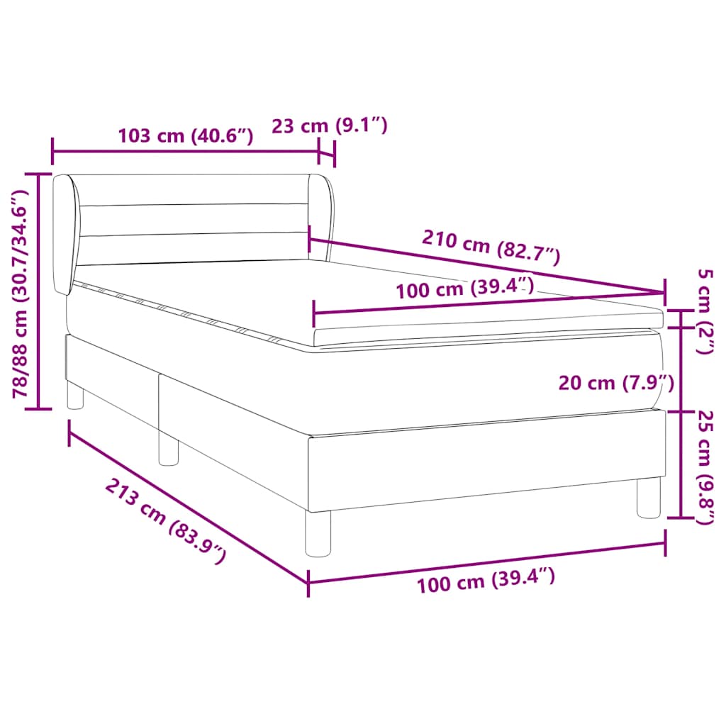 Boxspring met matras fluweel lichtgrijs 100x210 cm – afbeelding 12
