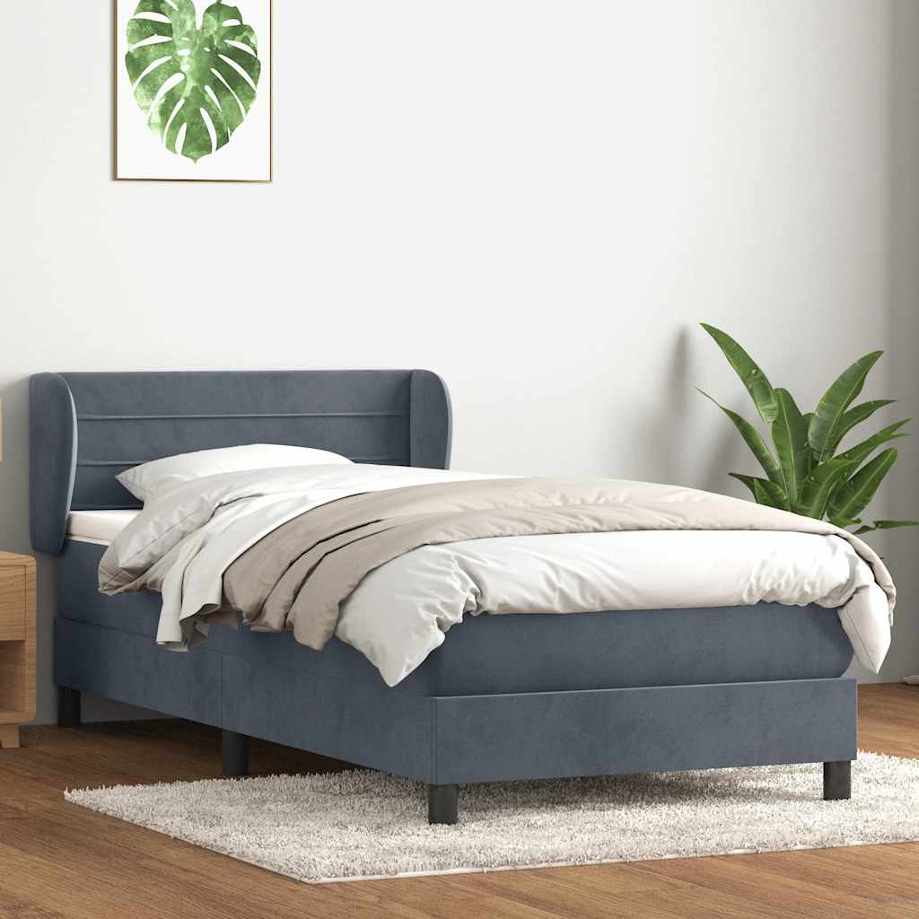 Boxspring met matras fluweel donkergrijs 80x220 cm – afbeelding 1