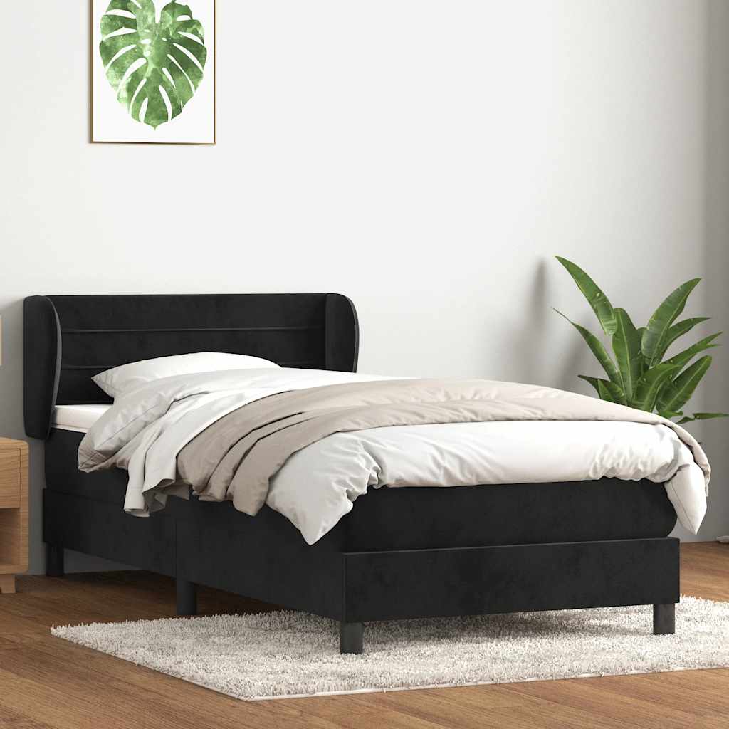 Boxspring met matras fluweel zwart 90x220 cm – afbeelding 1