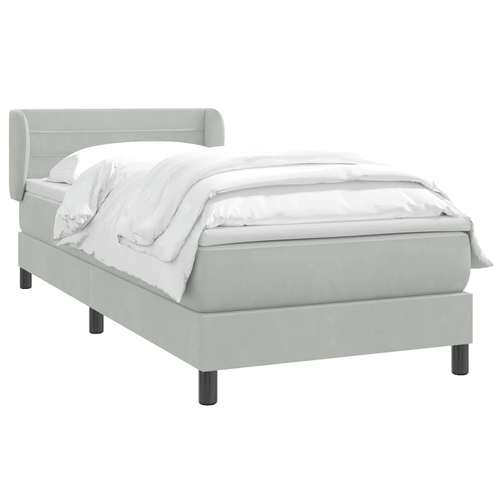 Boxspring met matras fluweel lichtgrijs 100x220 cm – afbeelding 3