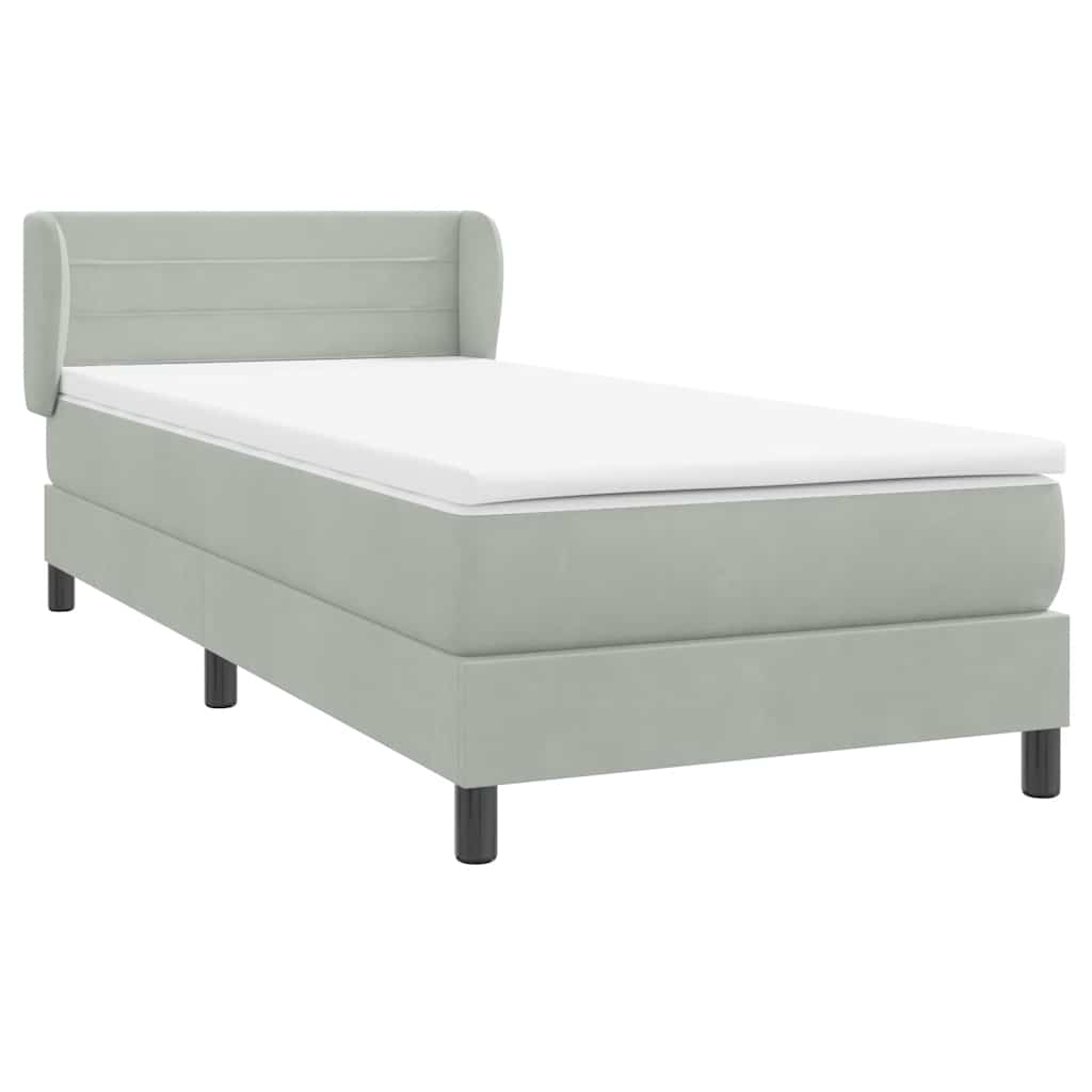 Boxspring met matras fluweel lichtgrijs 100x220 cm – afbeelding 4