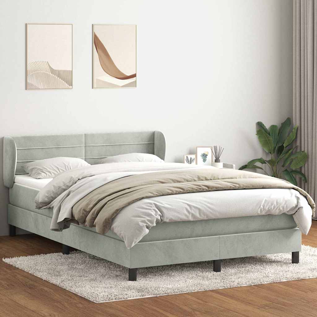 Boxspring met matras fluweel lichtgrijs 140x220 cm – afbeelding 1
