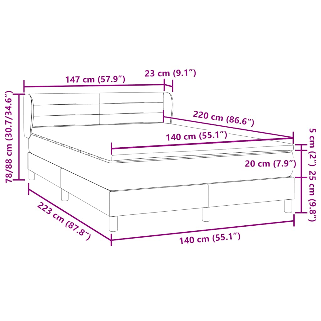 Boxspring met matras fluweel lichtgrijs 140x220 cm – afbeelding 12