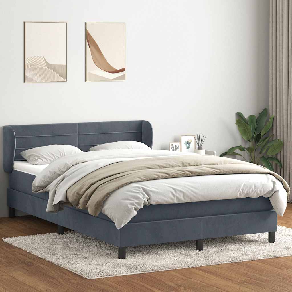 Boxspring met matras fluweel donkergrijs 160x220 cm – afbeelding 1