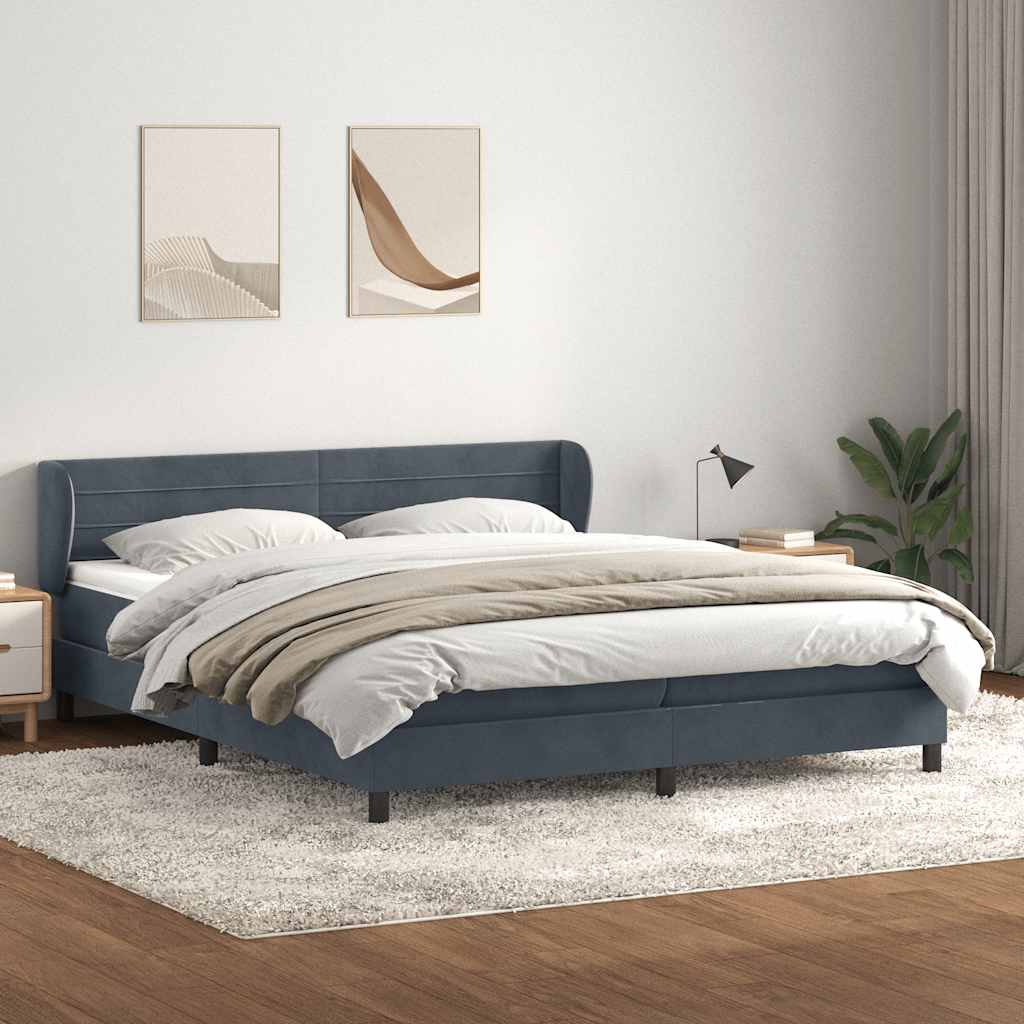 Bed boxspring met matrassen 200x220 cm fluweel donkergrijs – afbeelding 1