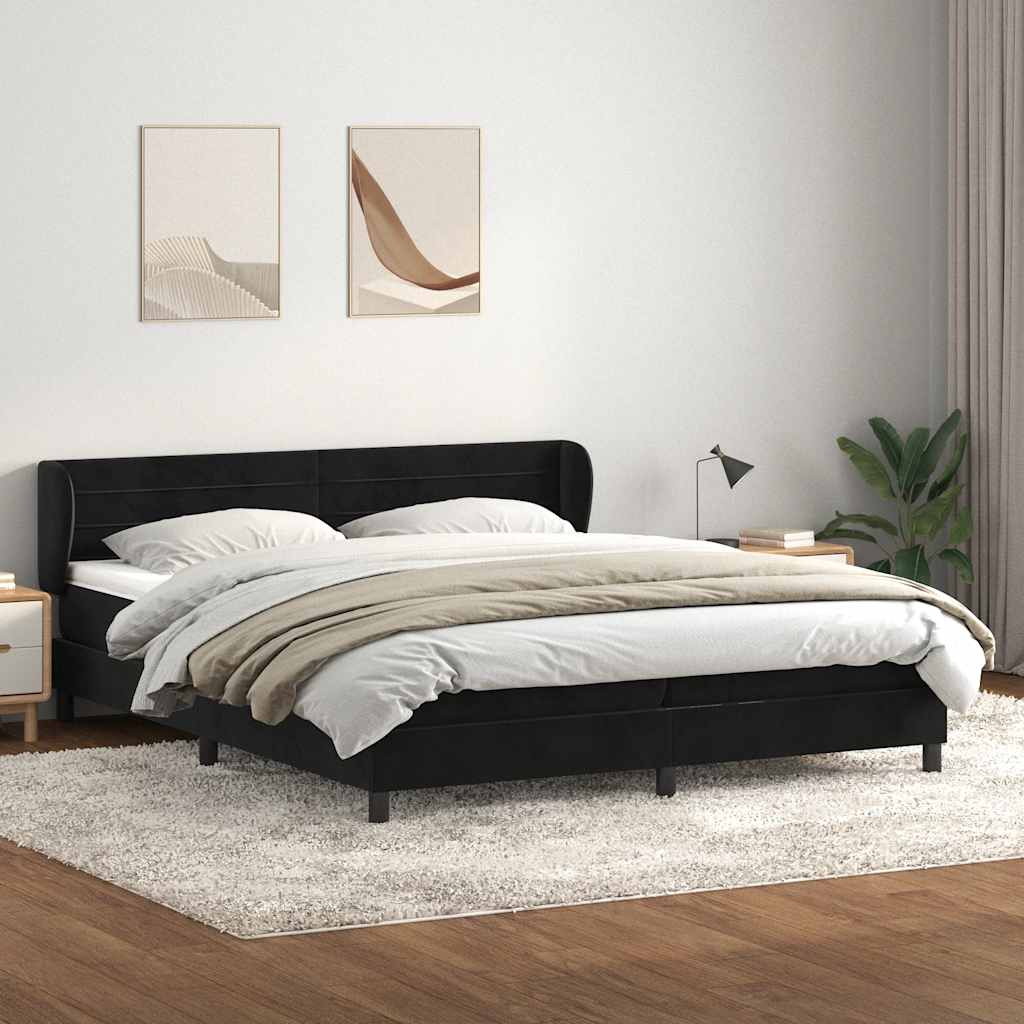 Boxspringbed met matrassen 200x220 cm fluweel zwart – afbeelding 1