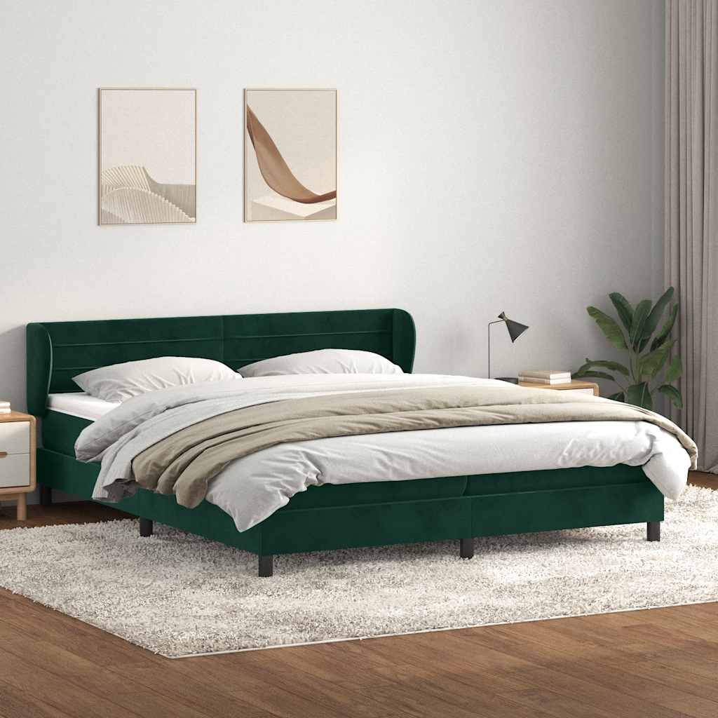 Boxspringbed met matrassen 200x220 cm fluweel donkergroen – afbeelding 1