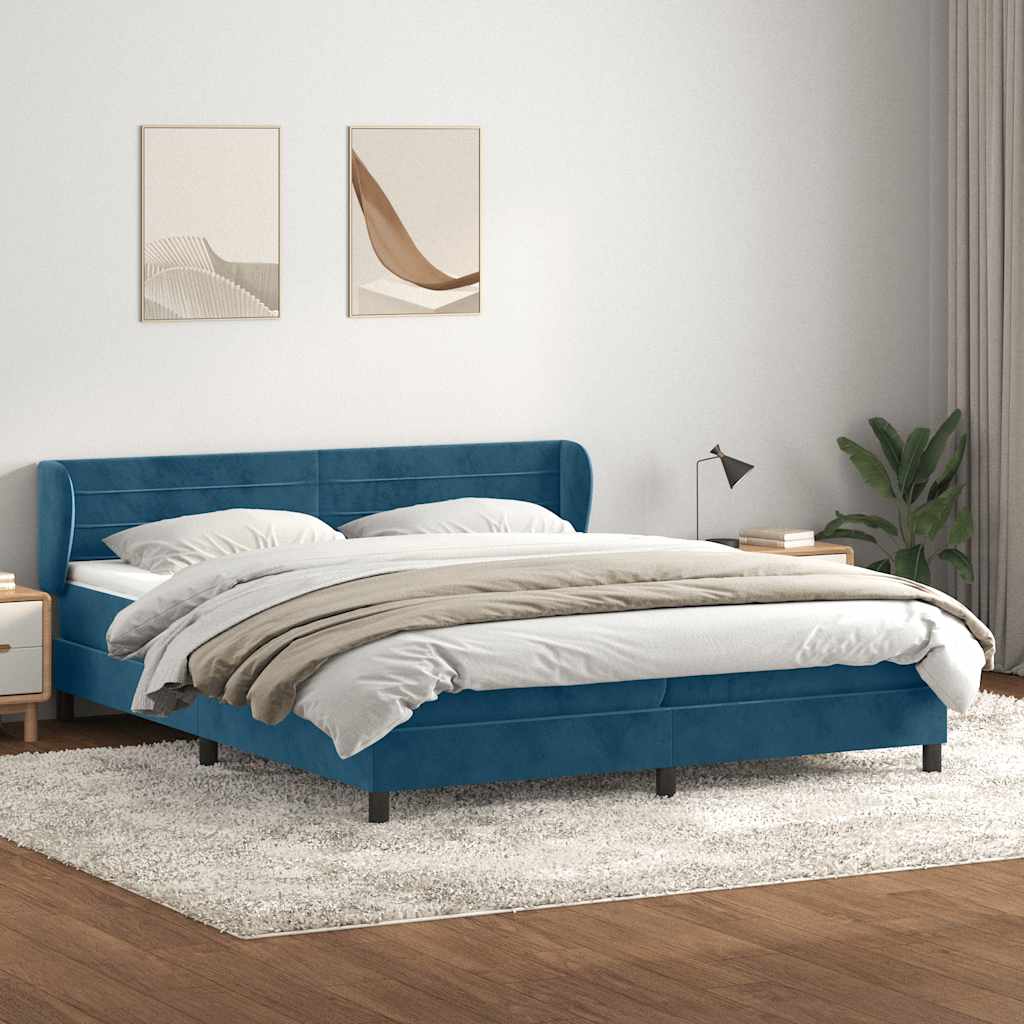 Boxspringbed met matrassen 200x220 cm fluweel donkerblauw – afbeelding 1