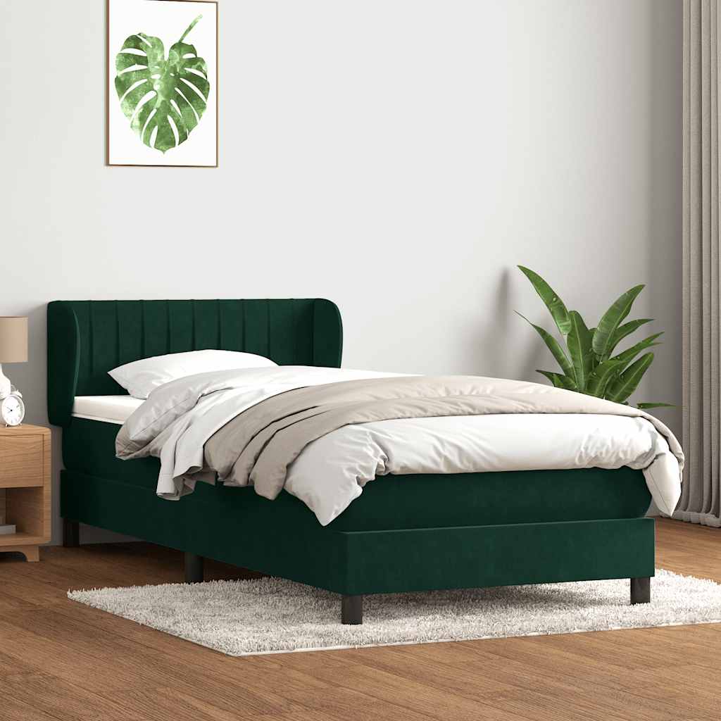 Boxspring met matras fluweel donkergroen 90x210 cm – afbeelding 1
