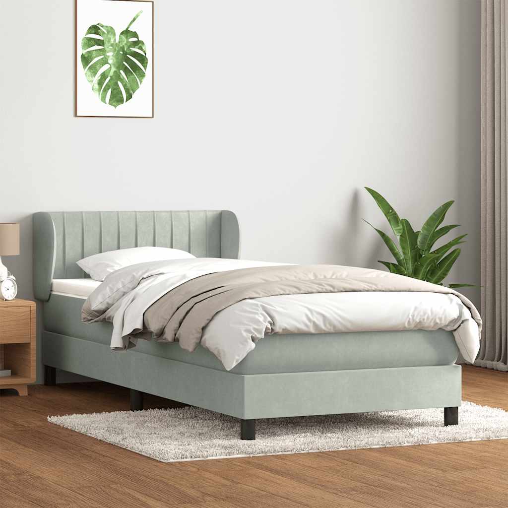 Boxspring met matras fluweel lichtgrijs 100x210 cm – afbeelding 1