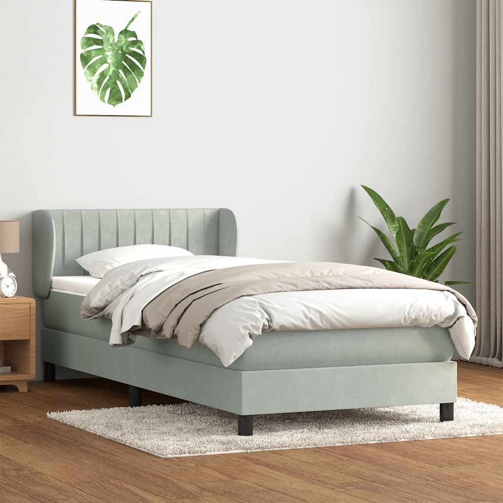 Boxspring met matras fluweel lichtgrijs 80x220 cm – afbeelding 1