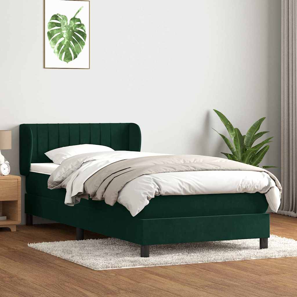 Boxspring met matras fluweel donkergroen 80x220 cm – afbeelding 1