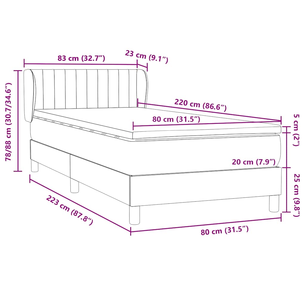 Boxspring met matras fluweel donkergroen 80x220 cm – afbeelding 12