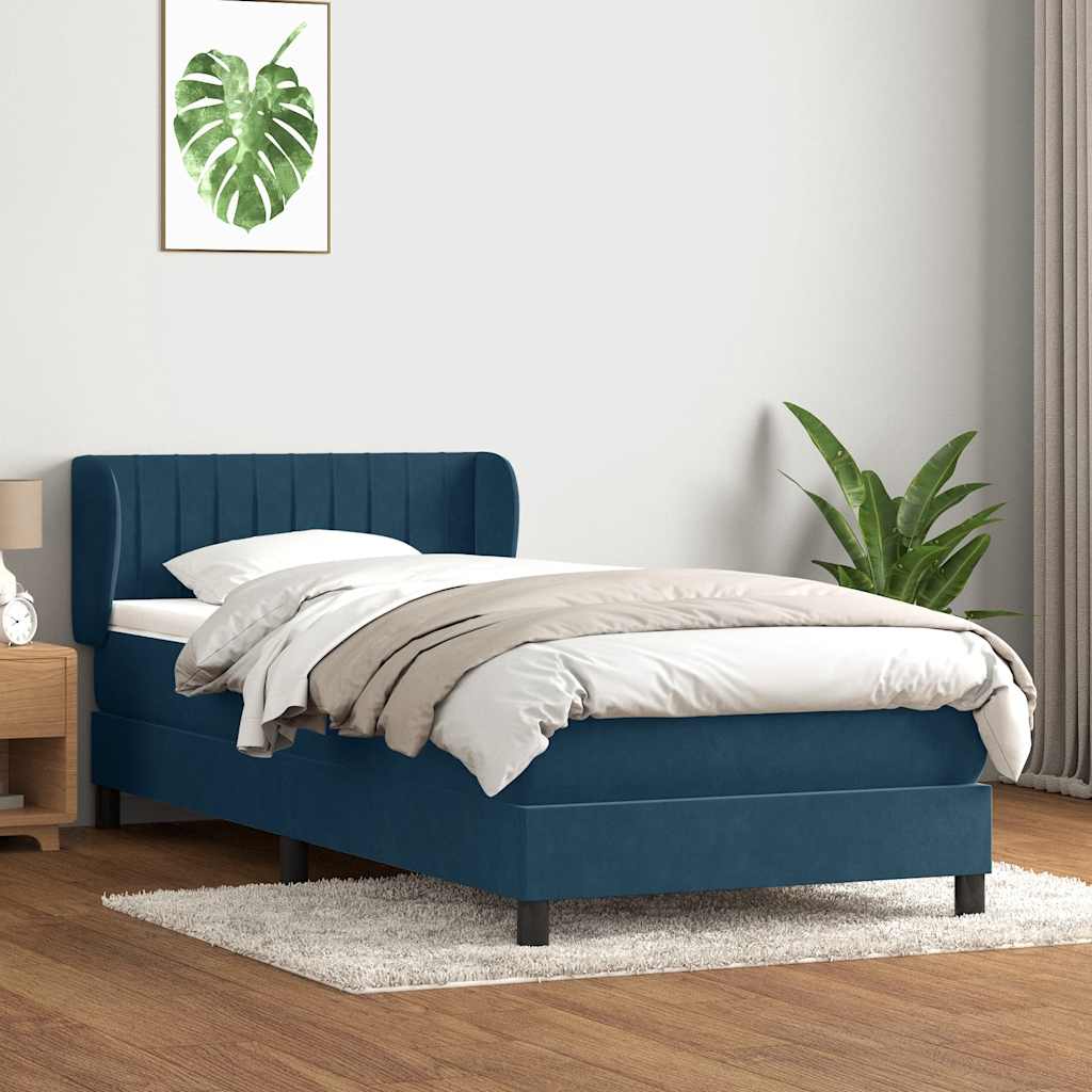 Boxspring met matras fluweel donkerblauw 80x220 cm – afbeelding 1