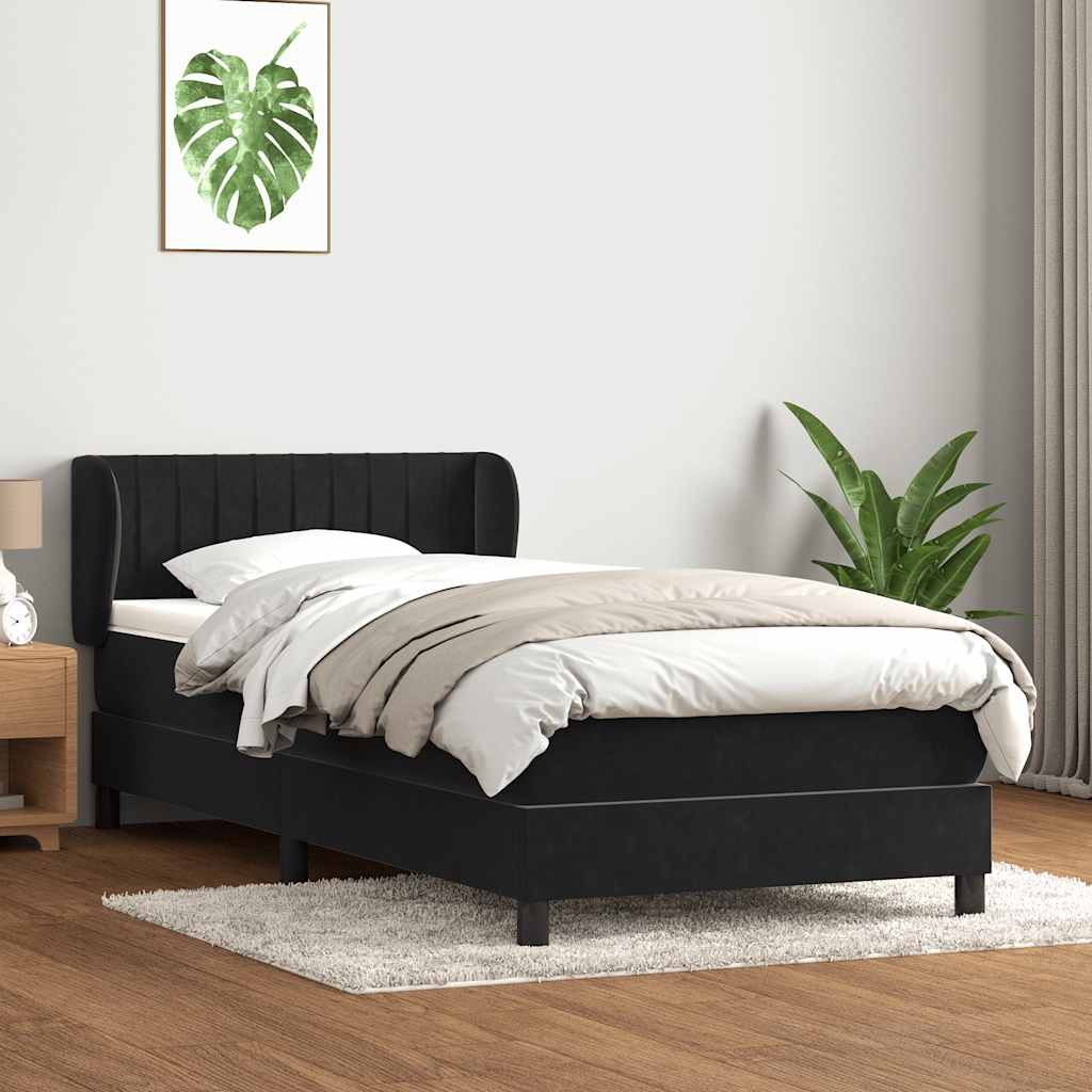 Boxspring met matras fluweel zwart 90x220 cm – afbeelding 1