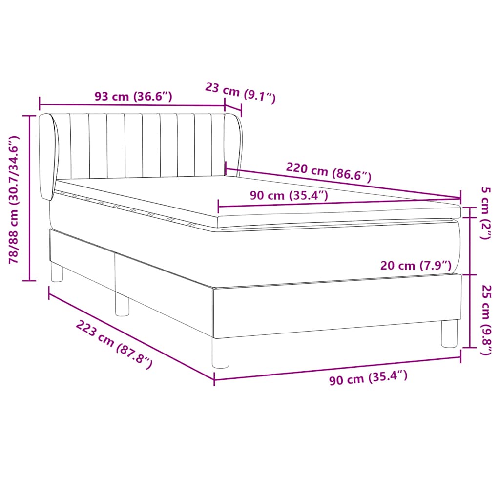 Boxspring met matras fluweel zwart 90x220 cm – afbeelding 12