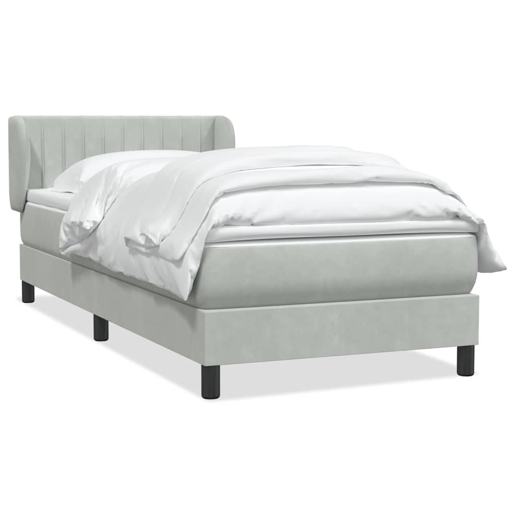 Boxspring met matras fluweel lichtgrijs 100x220 cm – afbeelding 2