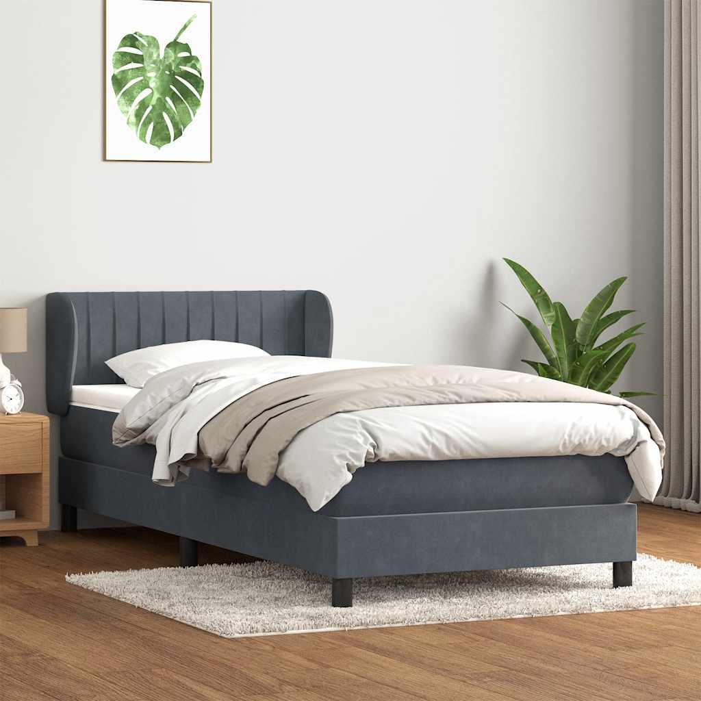 Boxspring met matras fluweel donkergrijs 100x220 cm – afbeelding 1