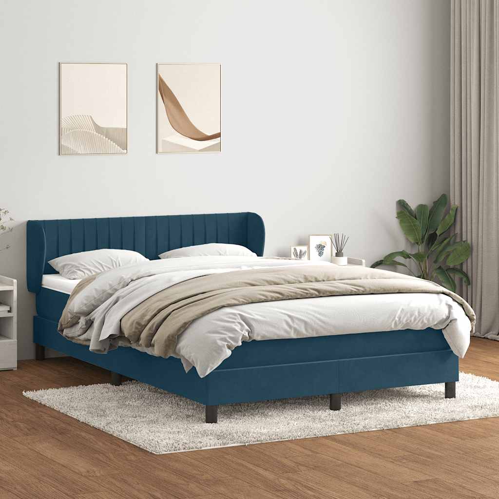 Boxspring met matras fluweel donkerblauw 140x220 cm – afbeelding 1