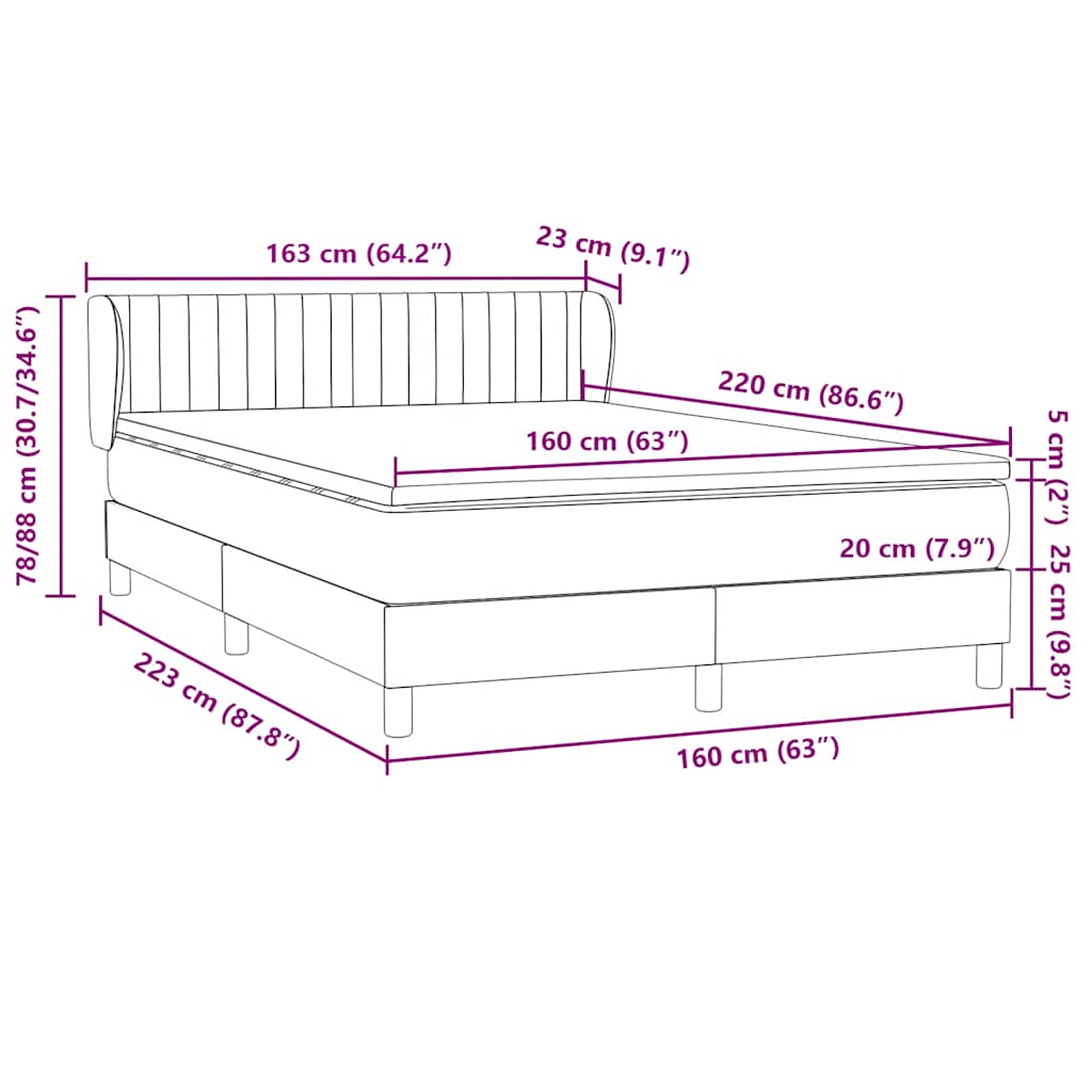 Boxspring met matras fluweel donkergrijs 160x220 cm – afbeelding 12