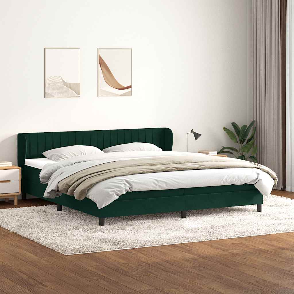 Boxspringbed met matrassen 200x220 cm fluweel donkergroen – afbeelding 1