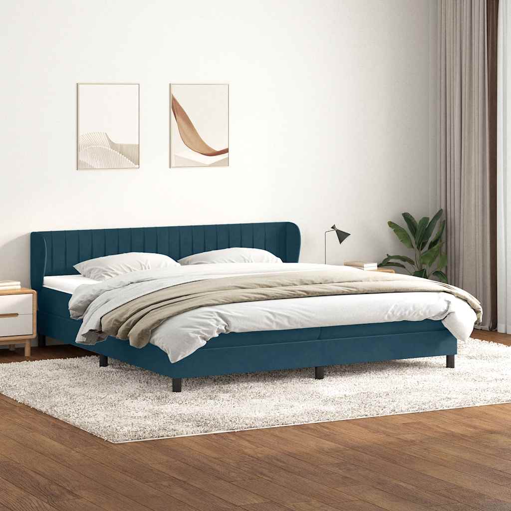 Boxspringbed met matrassen 200x220 cm fluweel donkerblauw – afbeelding 1