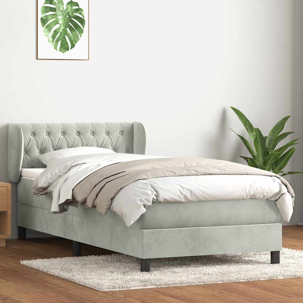 Boxspring met matras fluweel lichtgrijs 80x210 cm – afbeelding 1