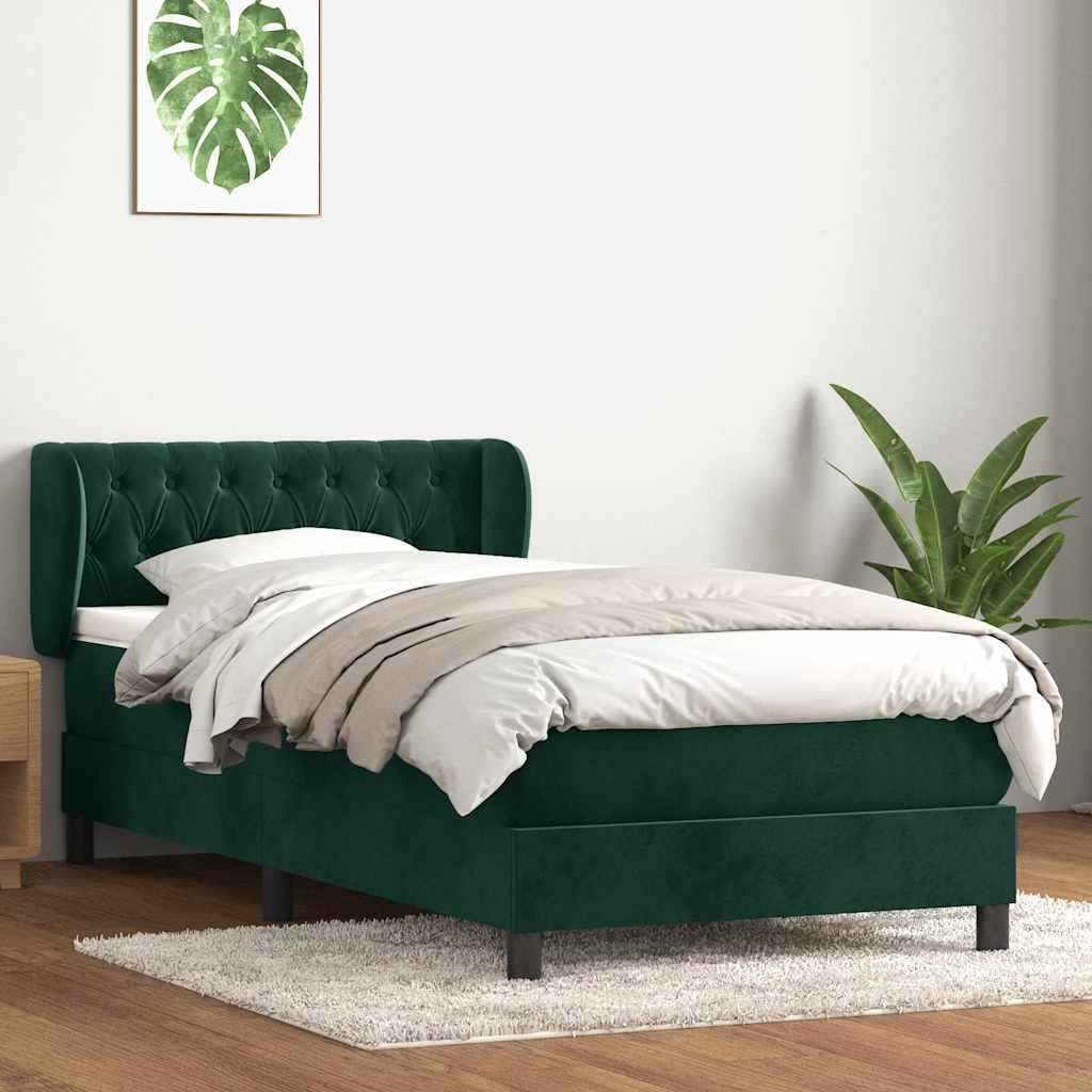 Boxspring met matras fluweel donkergroen 80x210 cm – afbeelding 1
