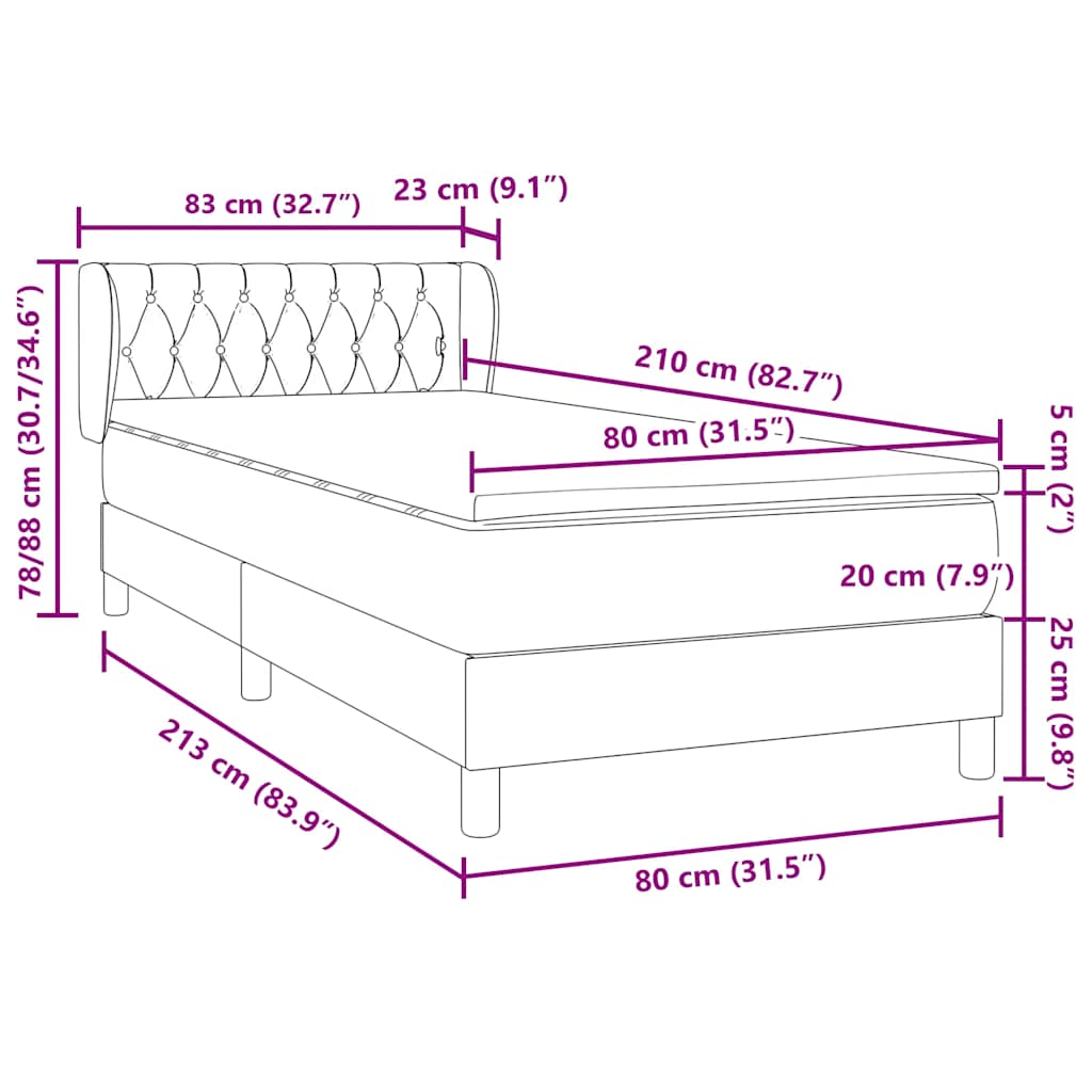 Boxspring met matras fluweel roze 80x210 cm – afbeelding 12