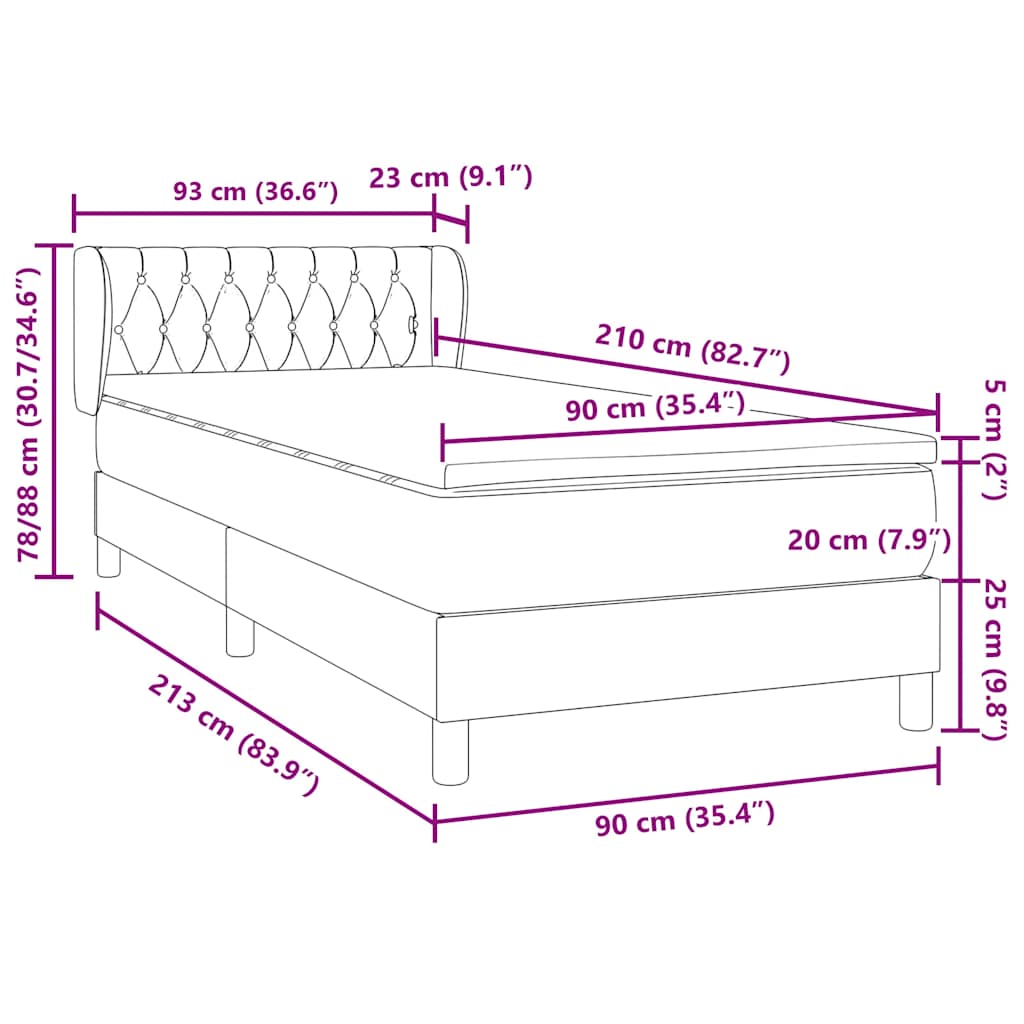 Boxspring met matras fluweel zwart 90x210 cm – afbeelding 12