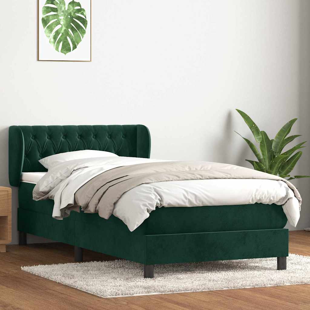 Boxspring met matras fluweel donkergroen 90x210 cm – afbeelding 1