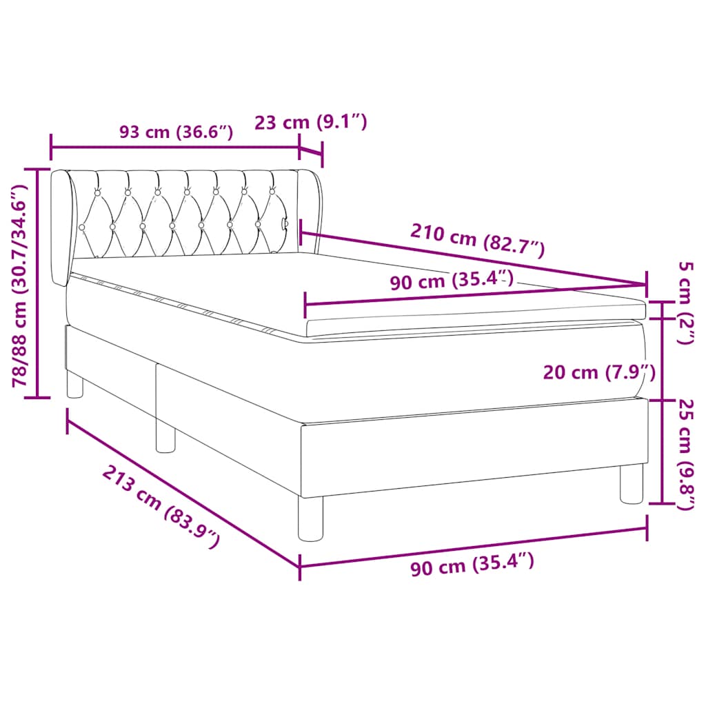 Boxspring met matras fluweel donkergroen 90x210 cm – afbeelding 12