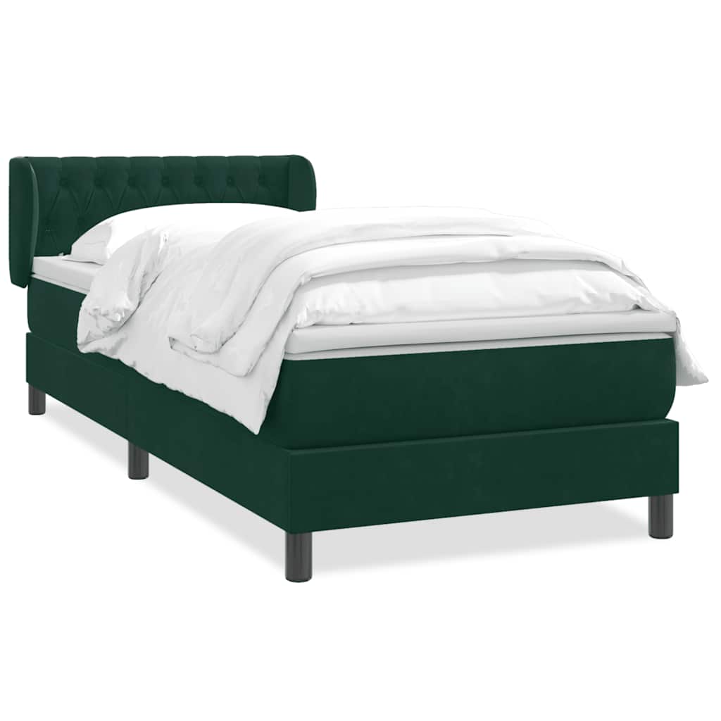 Boxspring met matras fluweel donkergroen 90x210 cm – afbeelding 2
