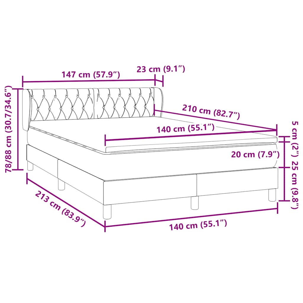 Boxspring met matras fluweel donkergrijs 140x210 cm – afbeelding 12