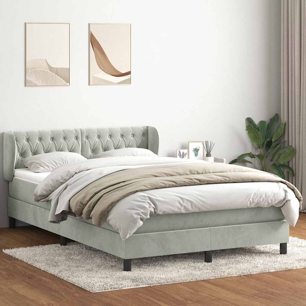 Boxspring met matras fluweel lichtgrijs 160x210 cm – afbeelding 1