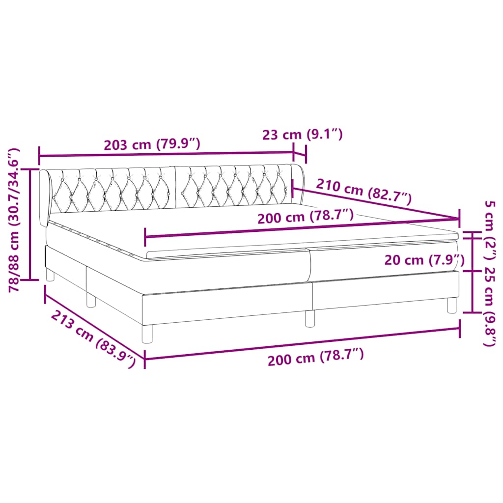 Boxspring met matrassen fluweel lichtgrijs 200x210 cm – afbeelding 12