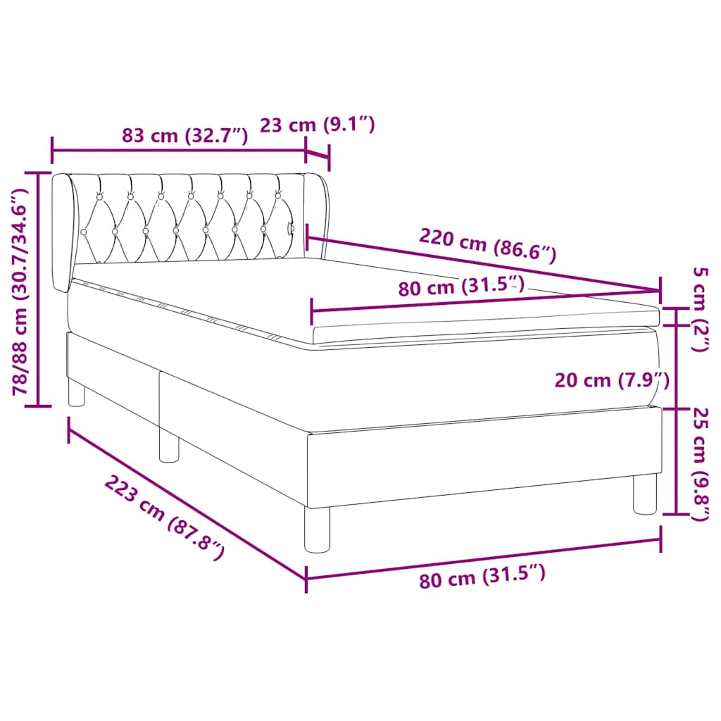 Boxspring met matras fluweel donkergroen 80x220 cm – afbeelding 12