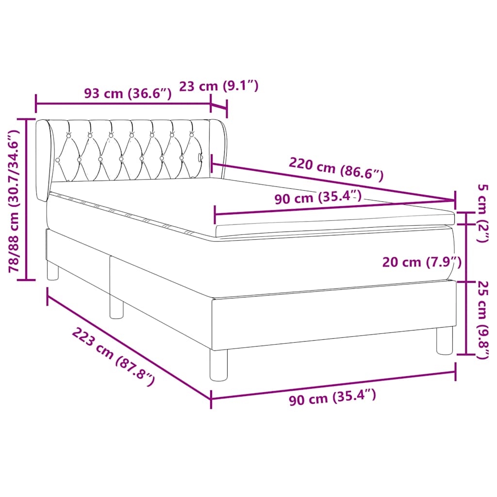 Boxspring met matras fluweel zwart 90x220 cm – afbeelding 12
