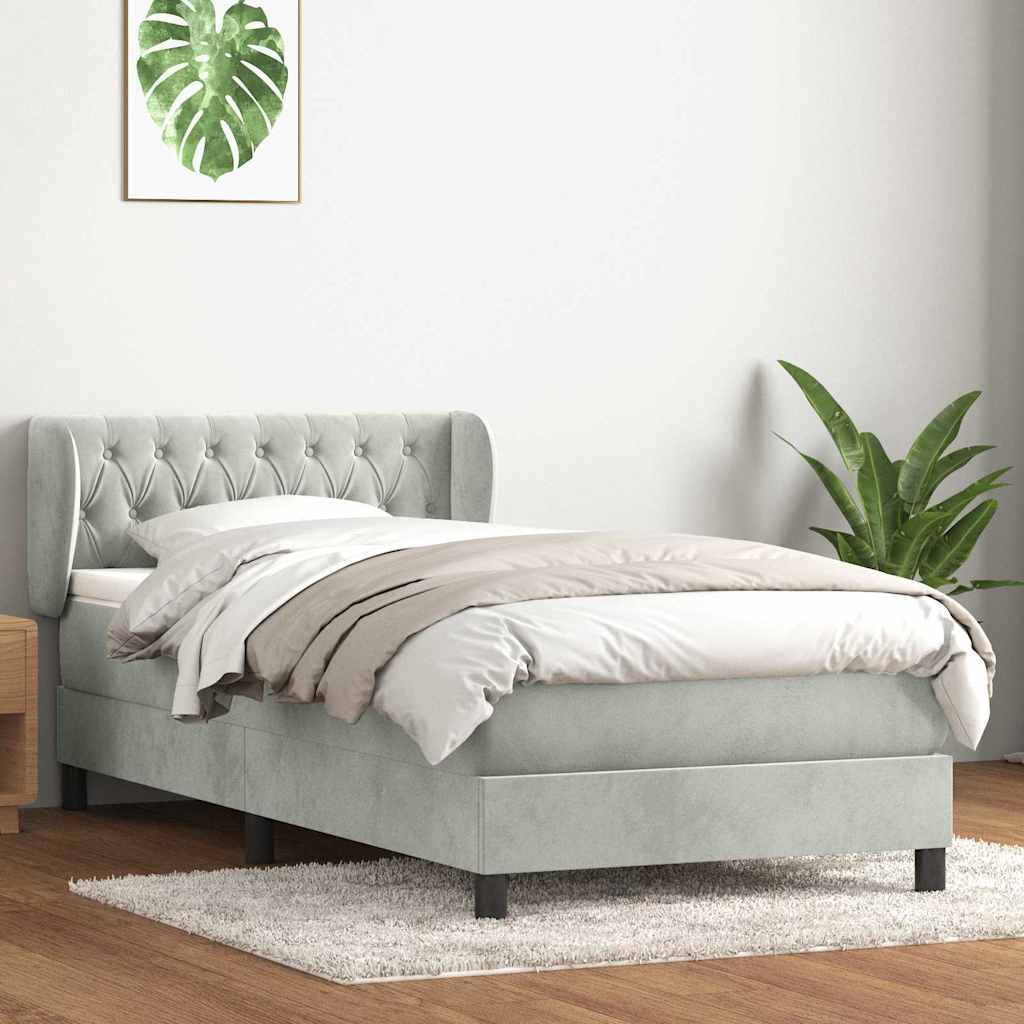 Boxspring met matras fluweel lichtgrijs 100x220 cm – afbeelding 1