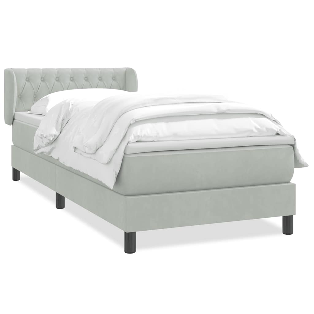Boxspring met matras fluweel lichtgrijs 100x220 cm – afbeelding 2