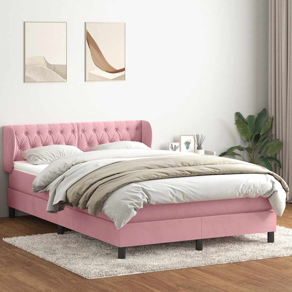 Boxspring met matras fluweel roze 140x220 cm – afbeelding 1