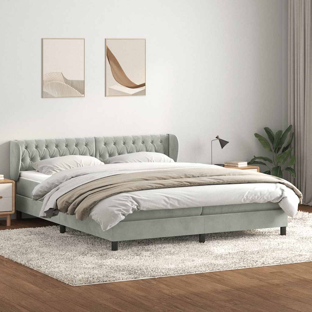 Boxspringbed met matrassen 180x220 cm fluweel lichtgrijs – afbeelding 1