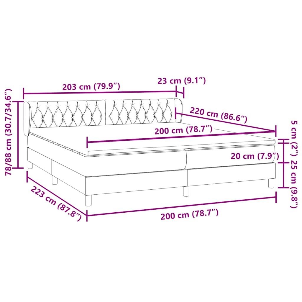 Bed boxspring met matrassen 200x220 cm fluweel donkergrijs – afbeelding 12