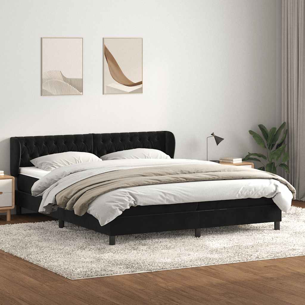 Boxspringbed met matrassen 200x220 cm fluweel zwart – afbeelding 1