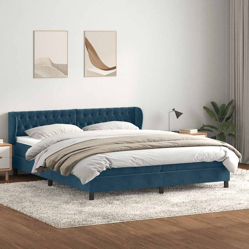 Boxspringbed met matrassen 200x220 cm fluweel donkerblauw – afbeelding 1