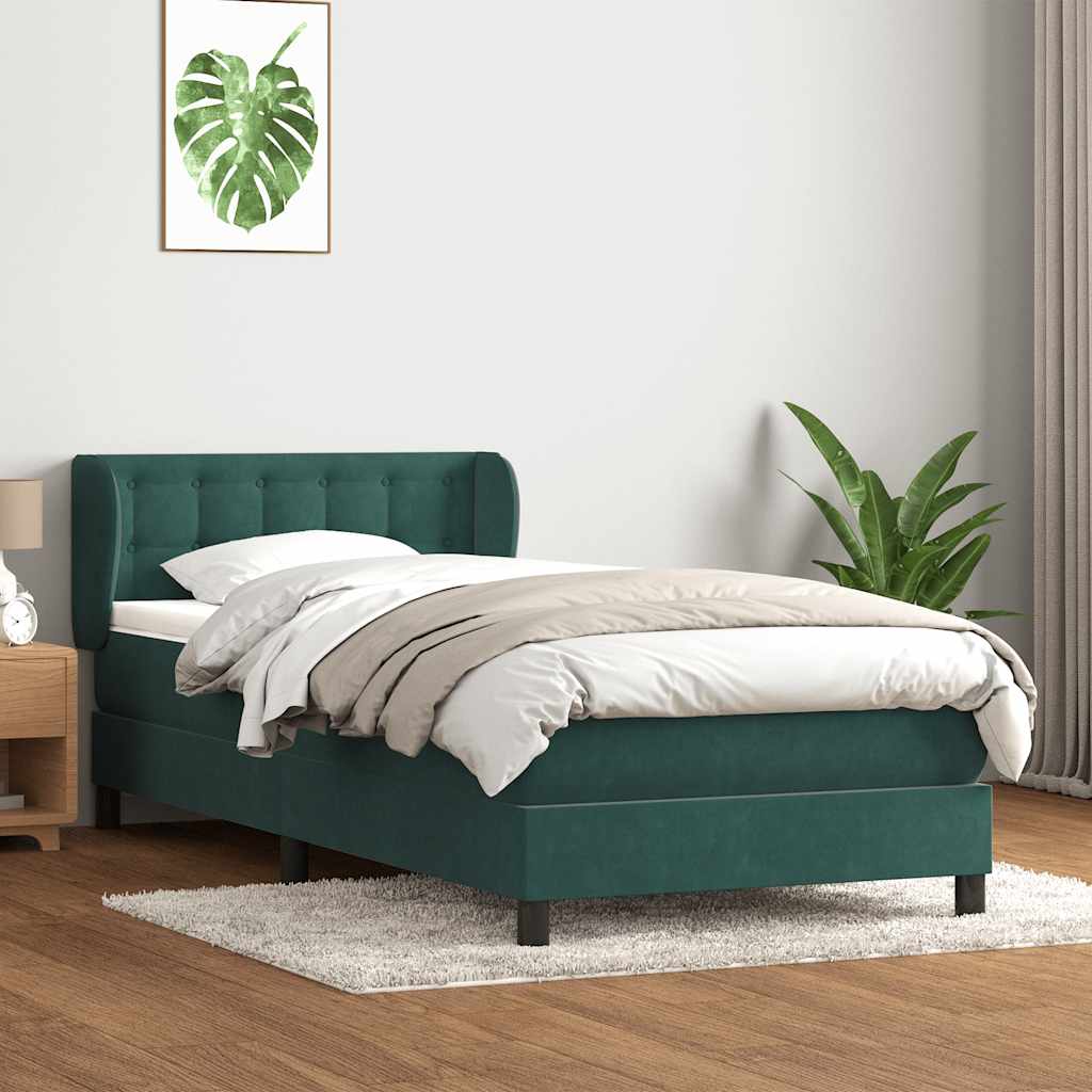 Boxspring met matras fluweel donkergroen 80x210 cm – afbeelding 1