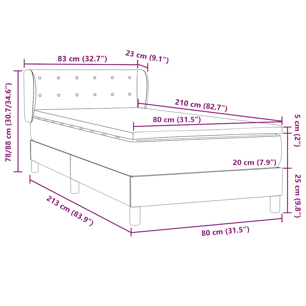 Boxspring met matras fluweel donkergroen 80x210 cm – afbeelding 12